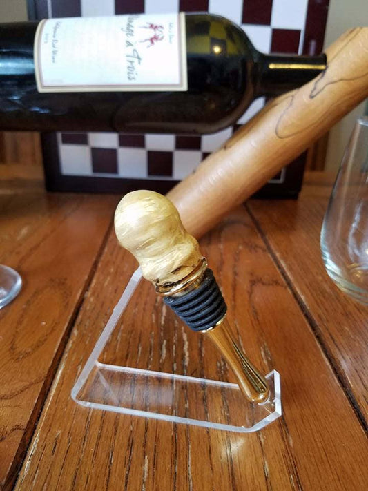 Yellow dyed maple burl bottle stopper