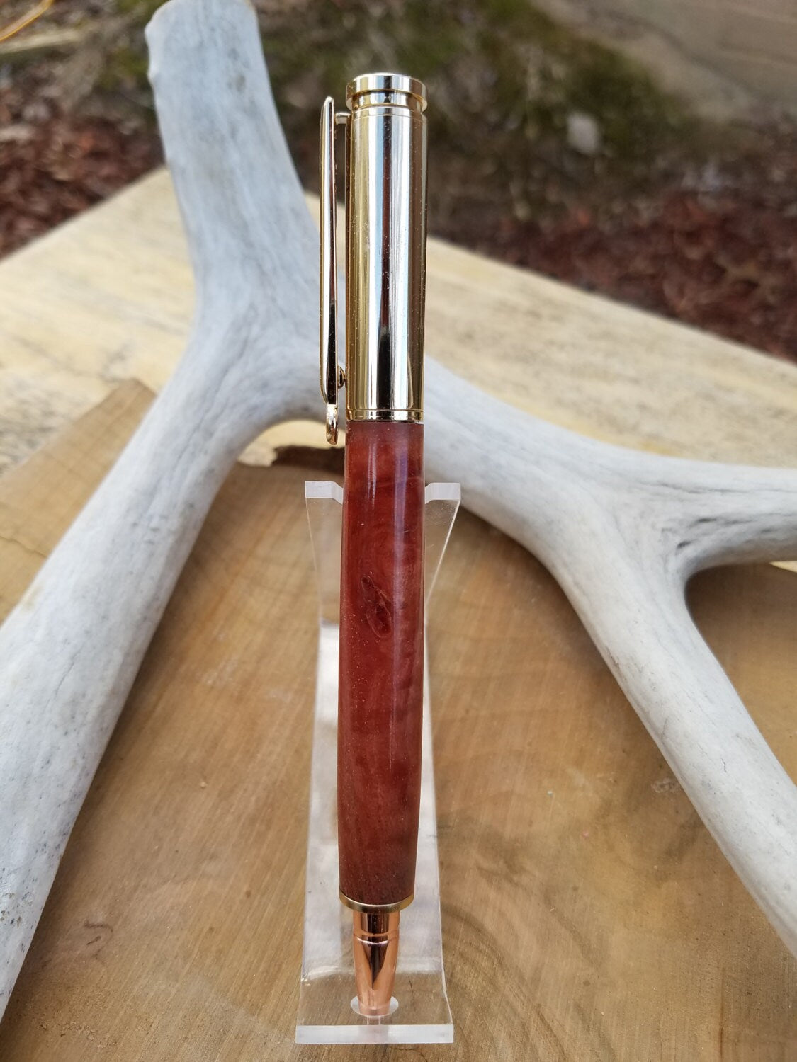 30 caliber magnetic bullet pen made from redwood burl