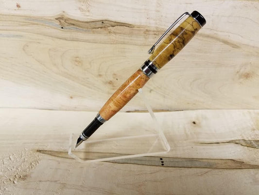 Traditional fountain pen made from spalted elm burl and black cherry burl