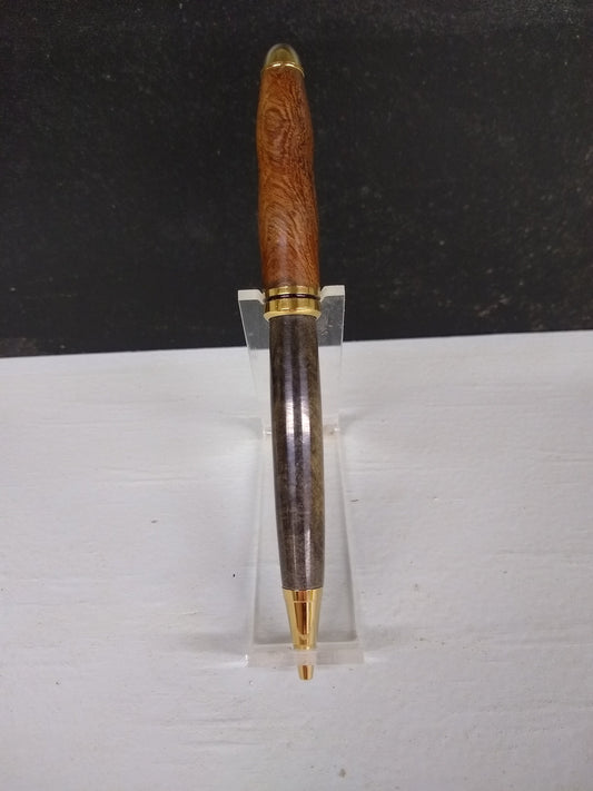 Mont Blanc style Euro twist pen made from dyed green box elder burl and dyed redwood burl