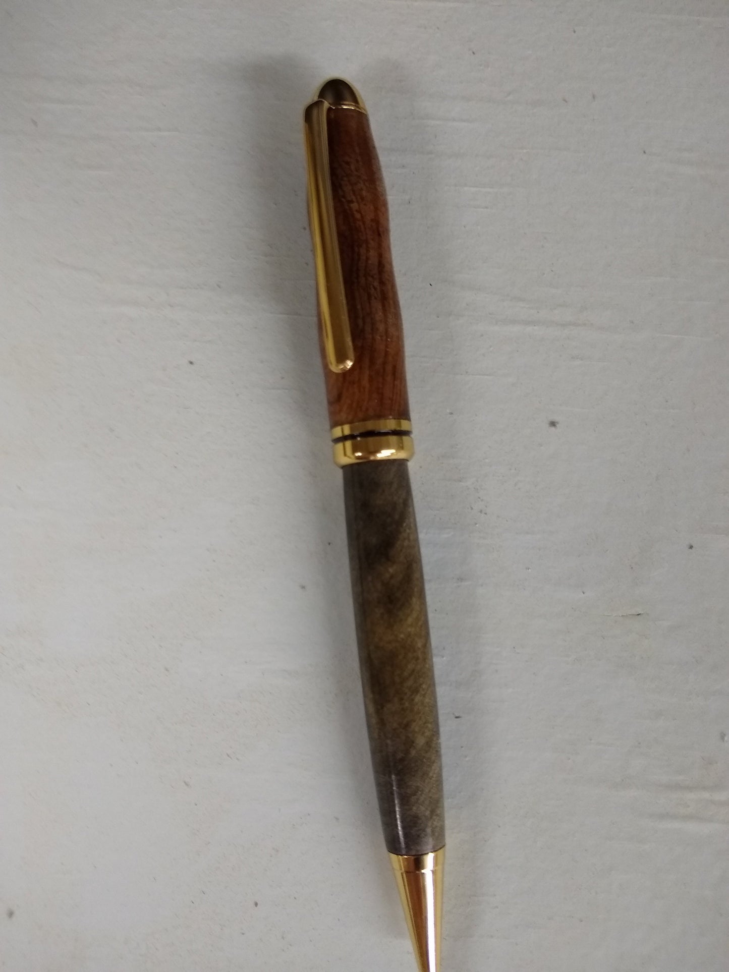 Mont Blanc style Euro twist pen made from dyed green box elder burl and dyed redwood burl