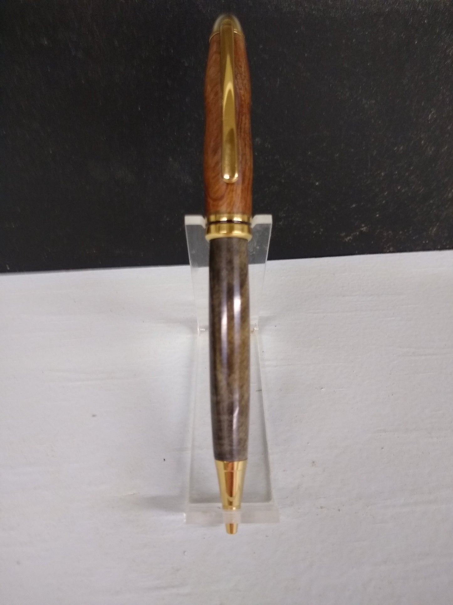 Mont Blanc style Euro twist pen made from dyed green box elder burl and dyed redwood burl