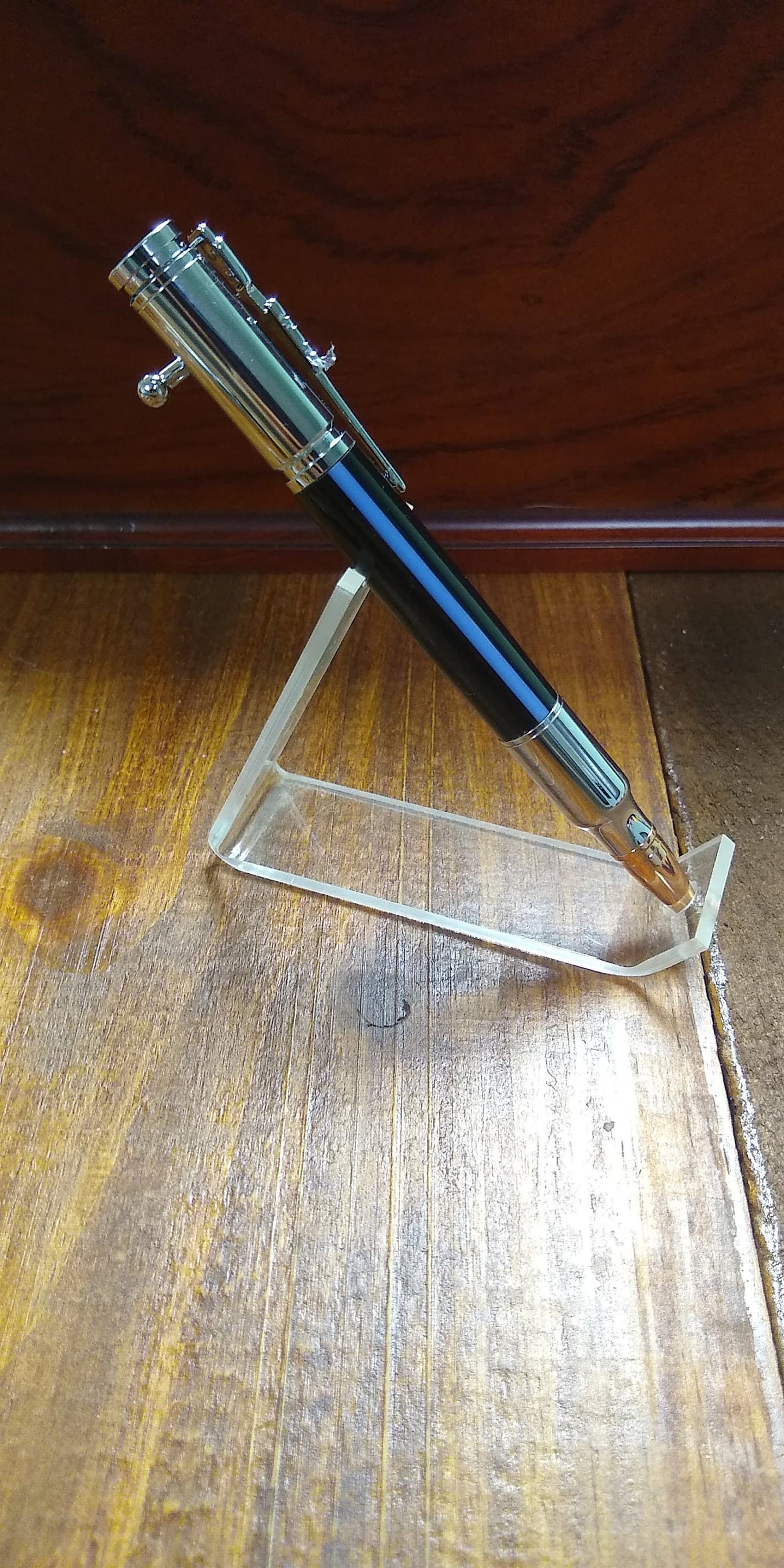 Bolt action pen made with Thin Blue Line design