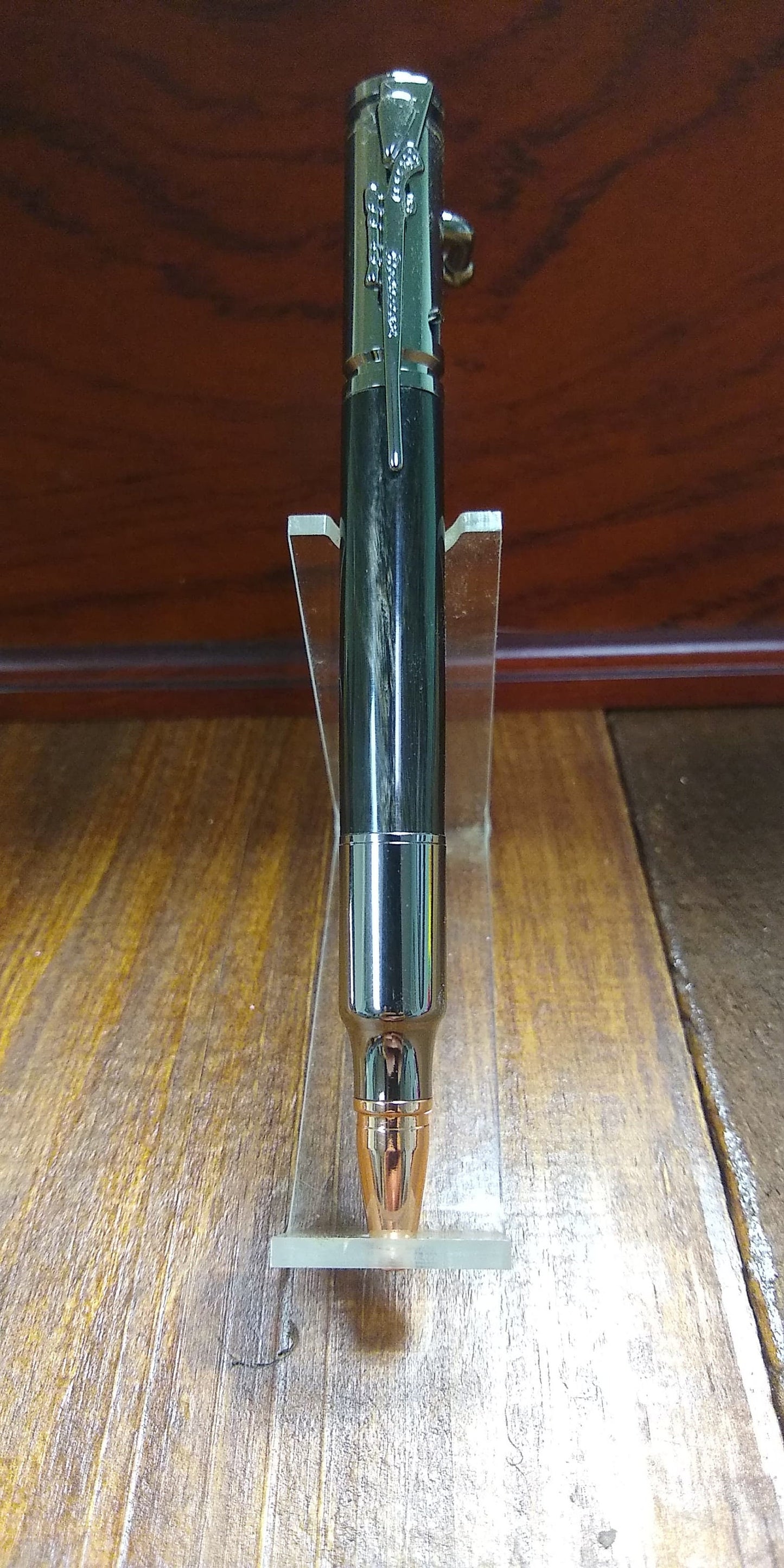 Gun Metal Bolt Action pen made from Indian River Buffalo Horn