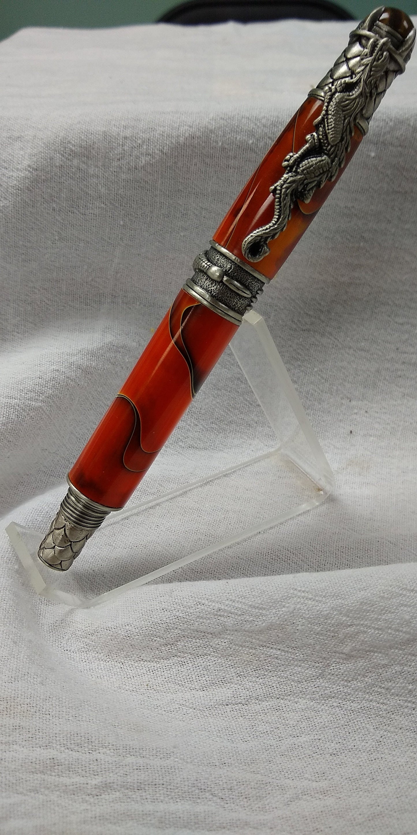 Dragon Fountain pen made with fire-styled acrylic