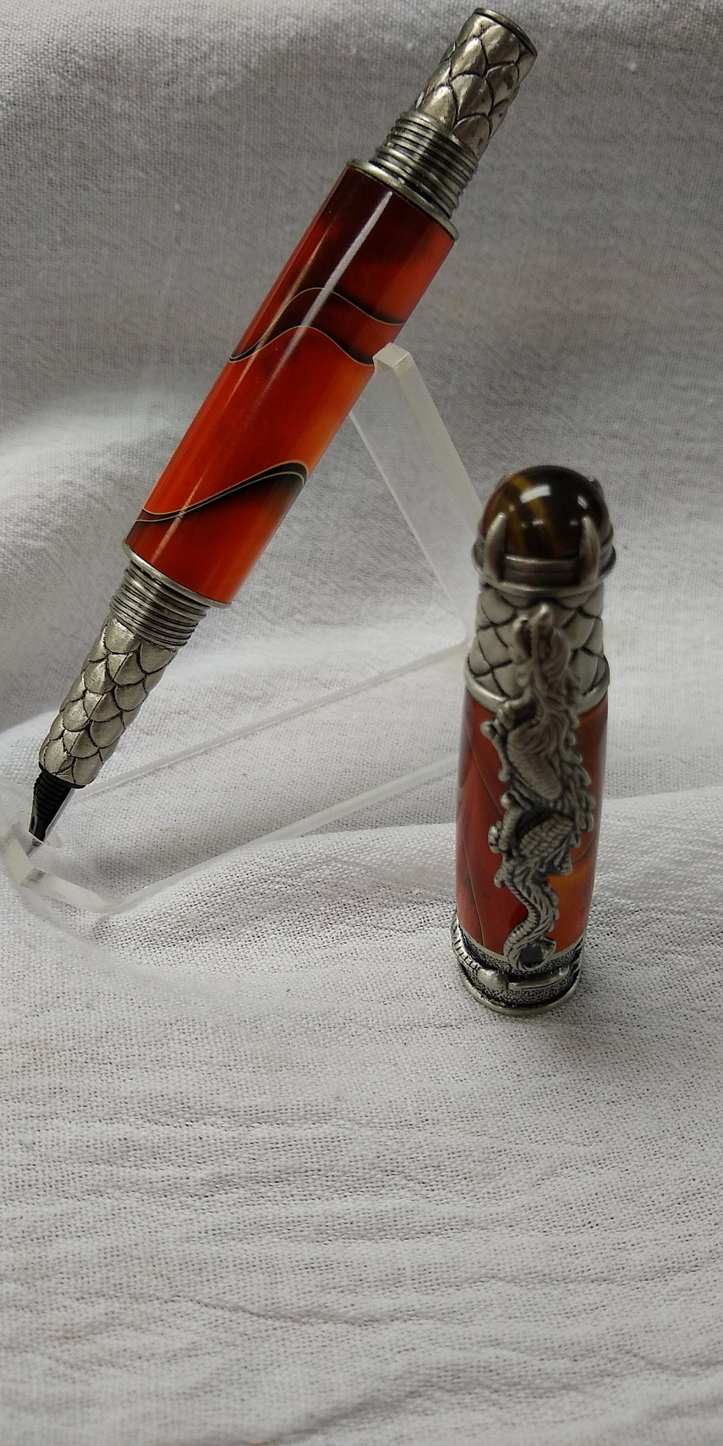 Dragon Fountain pen made with fire-styled acrylic