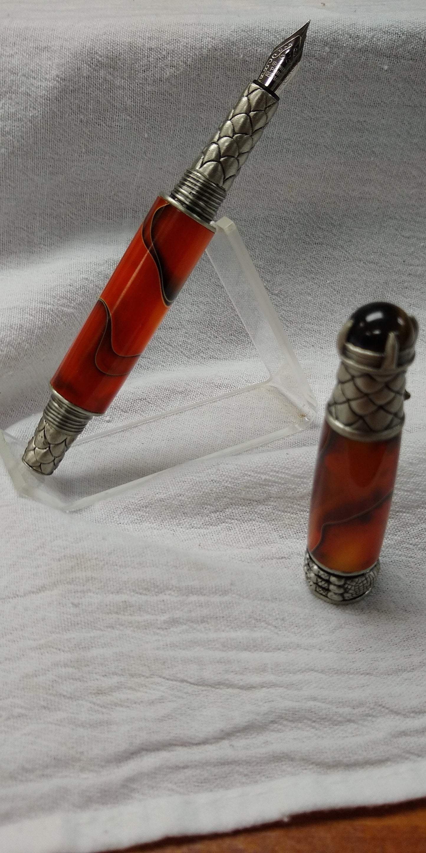 Dragon Fountain pen made with fire-styled acrylic