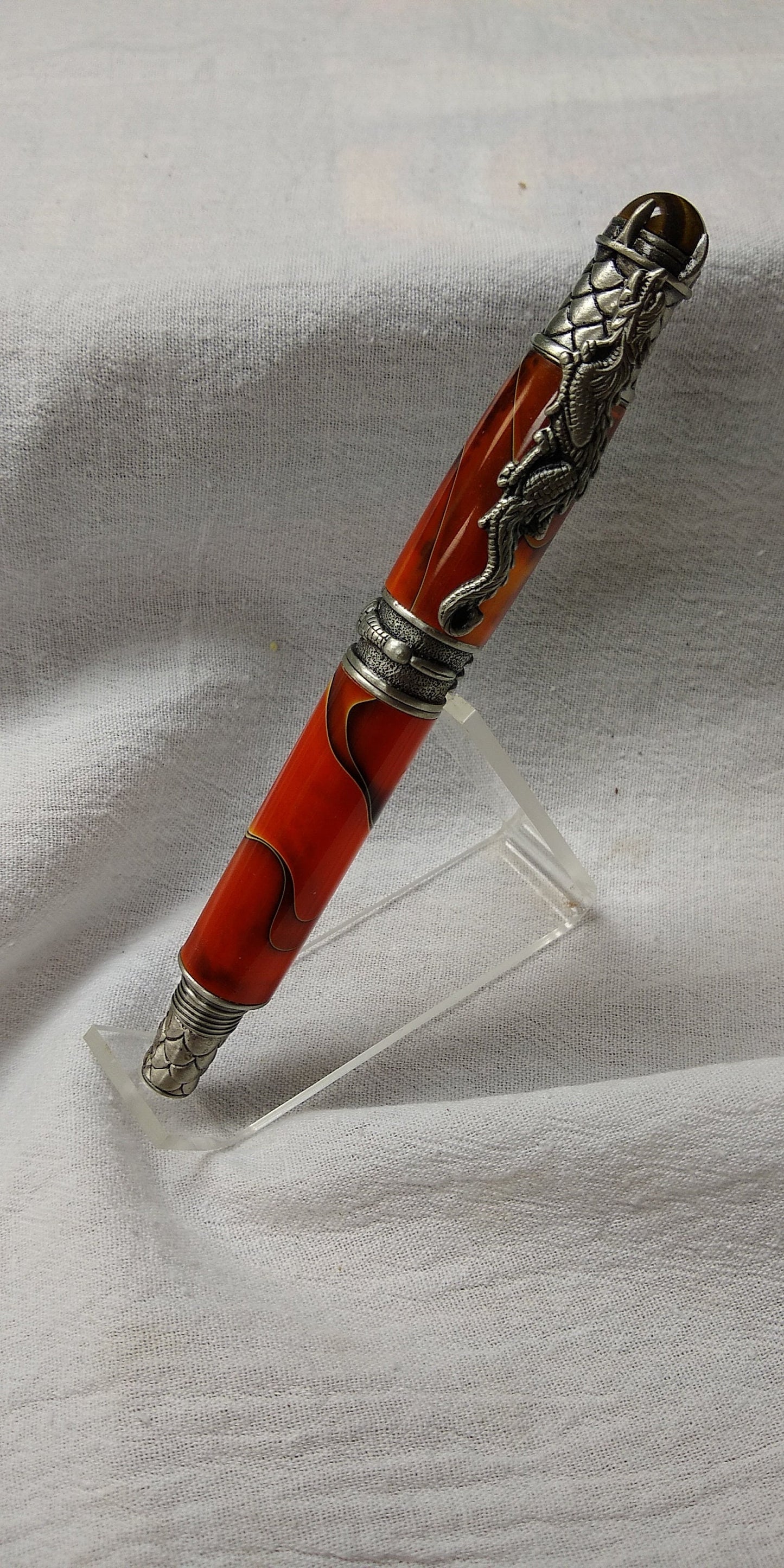 Dragon Fountain pen made with fire-styled acrylic