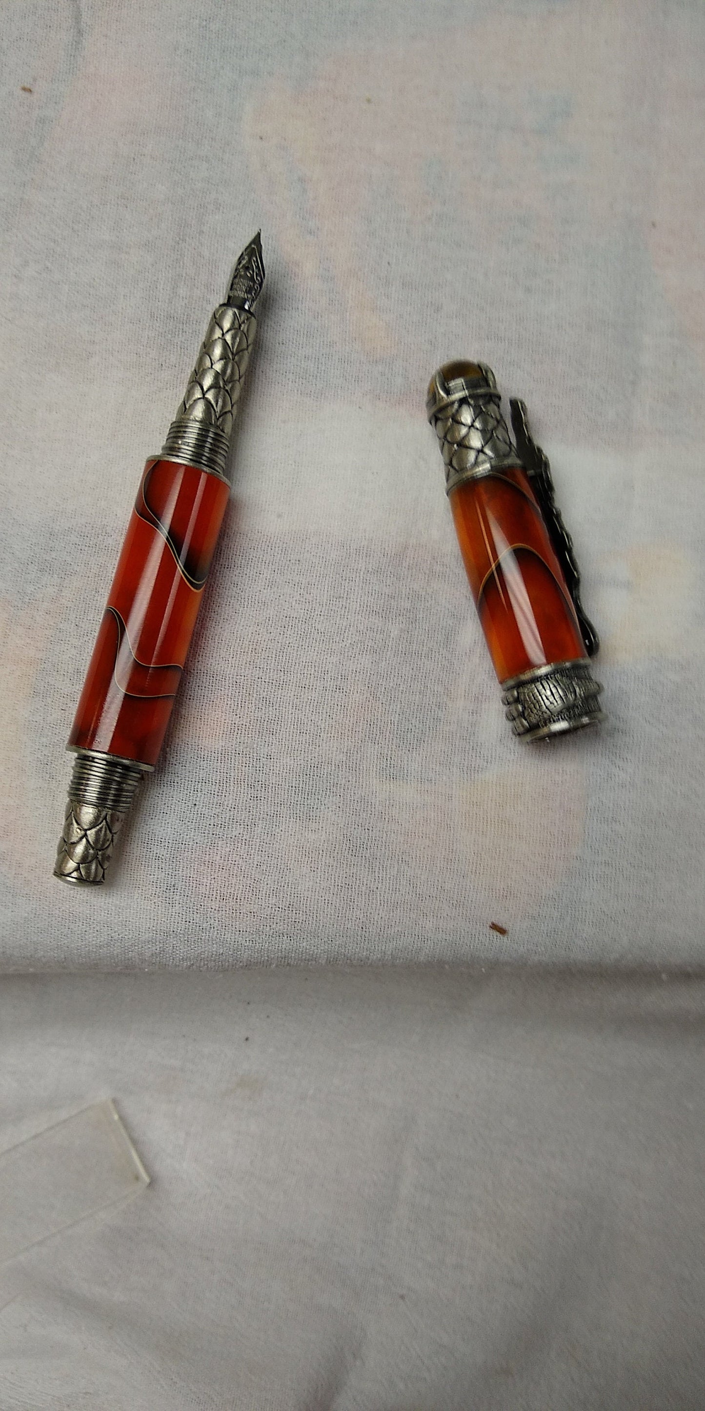 Dragon Fountain pen made with fire-styled acrylic