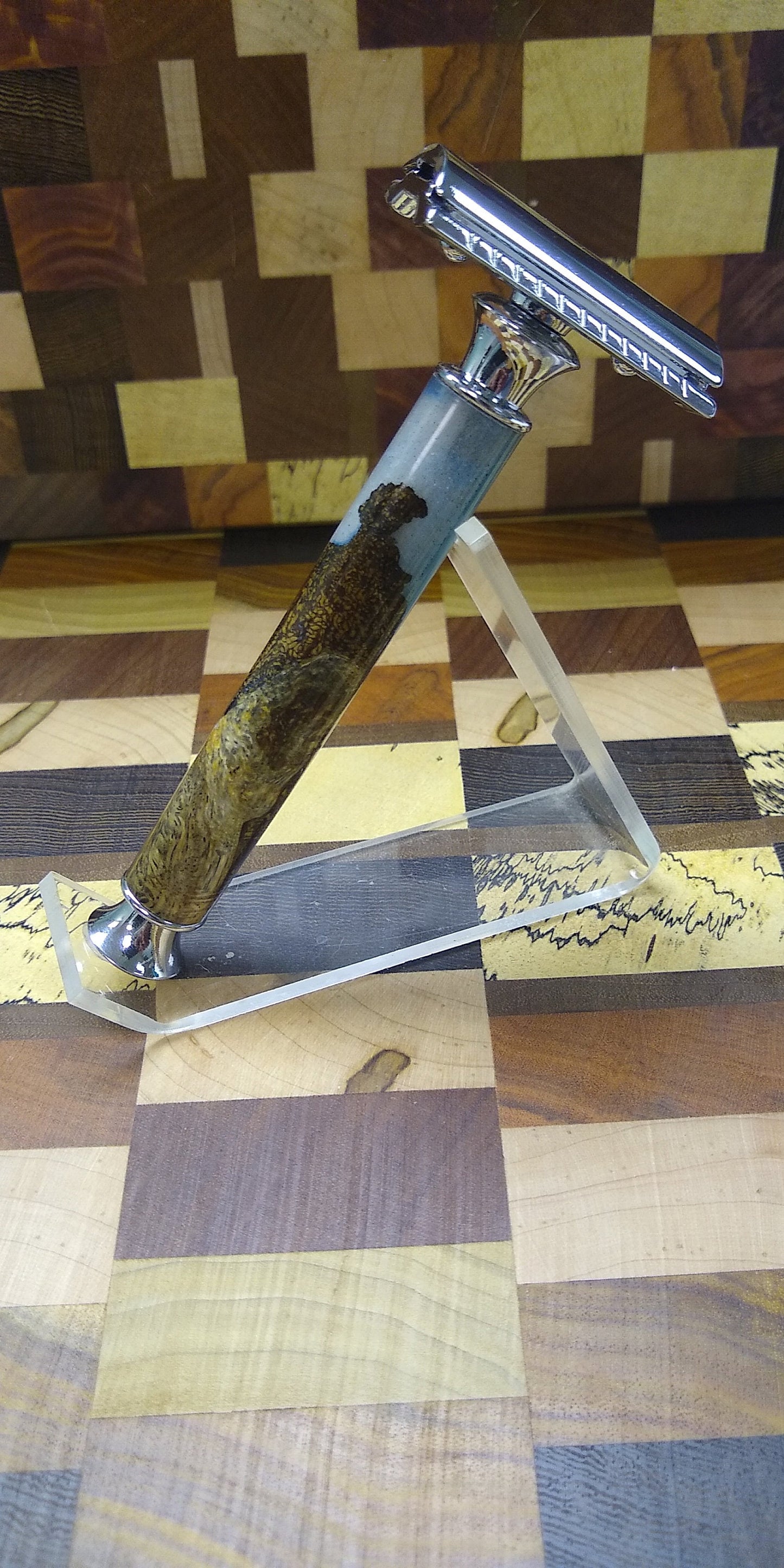 Double Edge Safety Razor made from one of a kind acrylic and wood blend razor