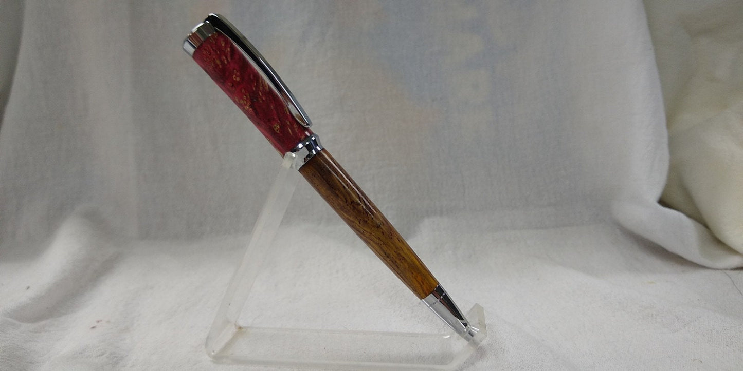 Concava twist pen made from cocobolo and dyed maple burl