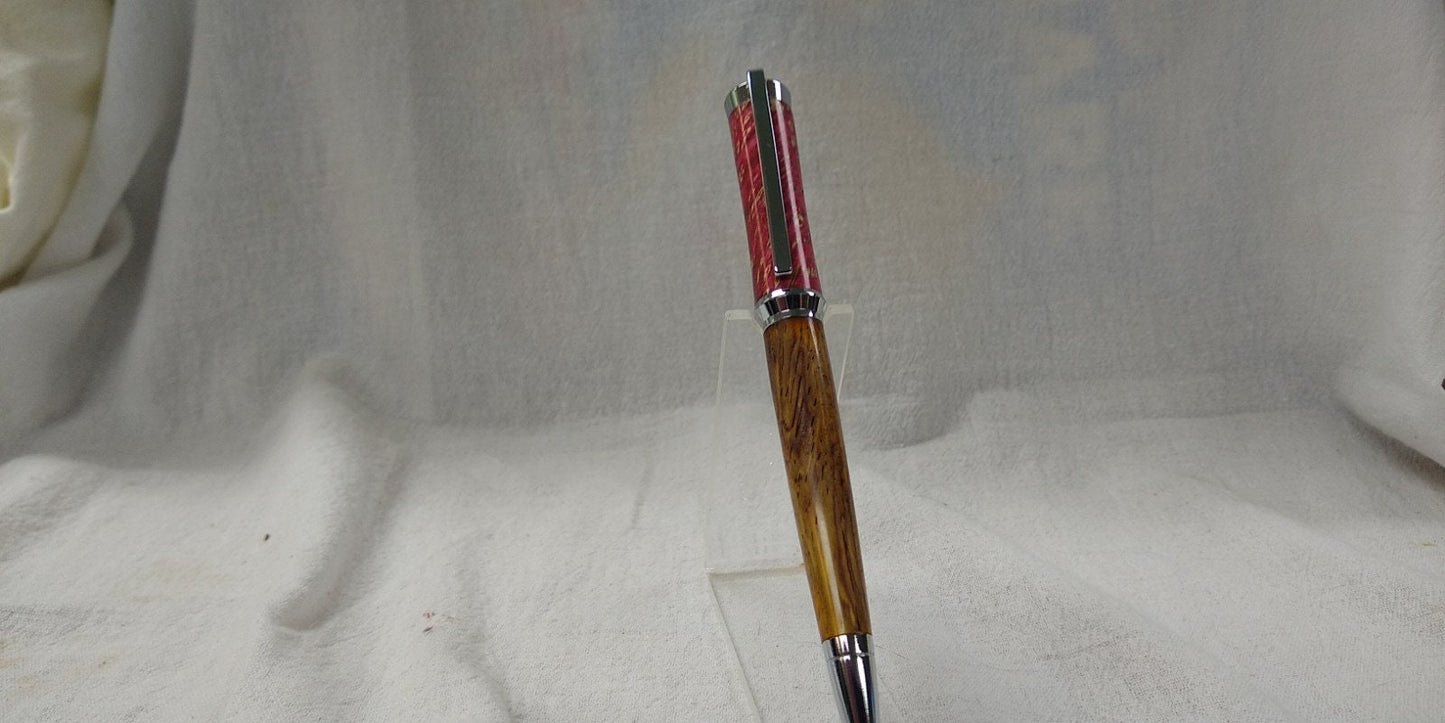 Concava twist pen made from cocobolo and dyed maple burl