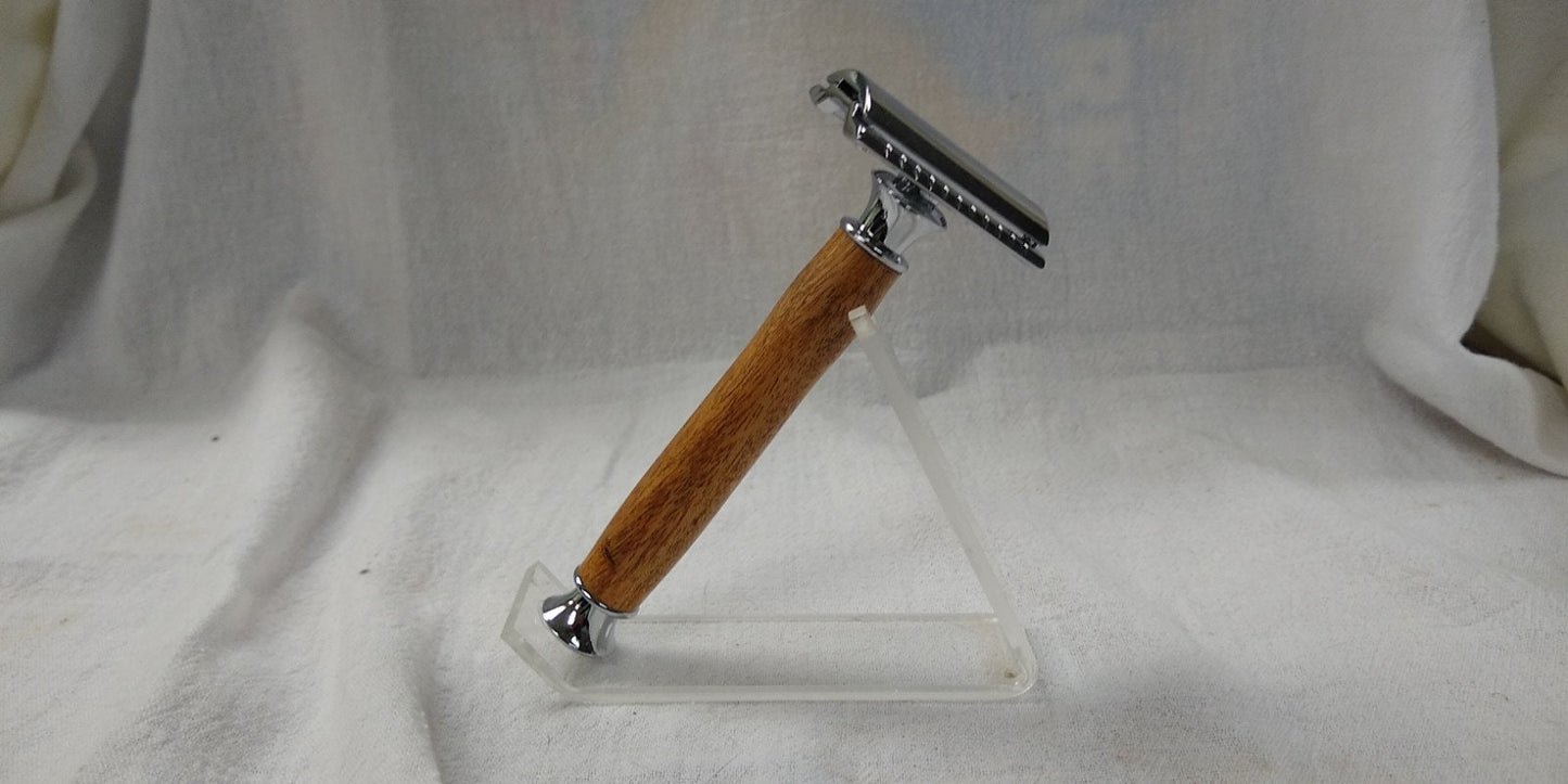 Double edge safety razor made from Caribbean Mahogany