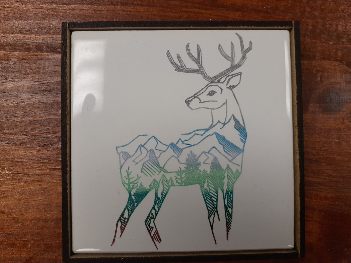 Laser etched wall art tile "Mountain Stag"