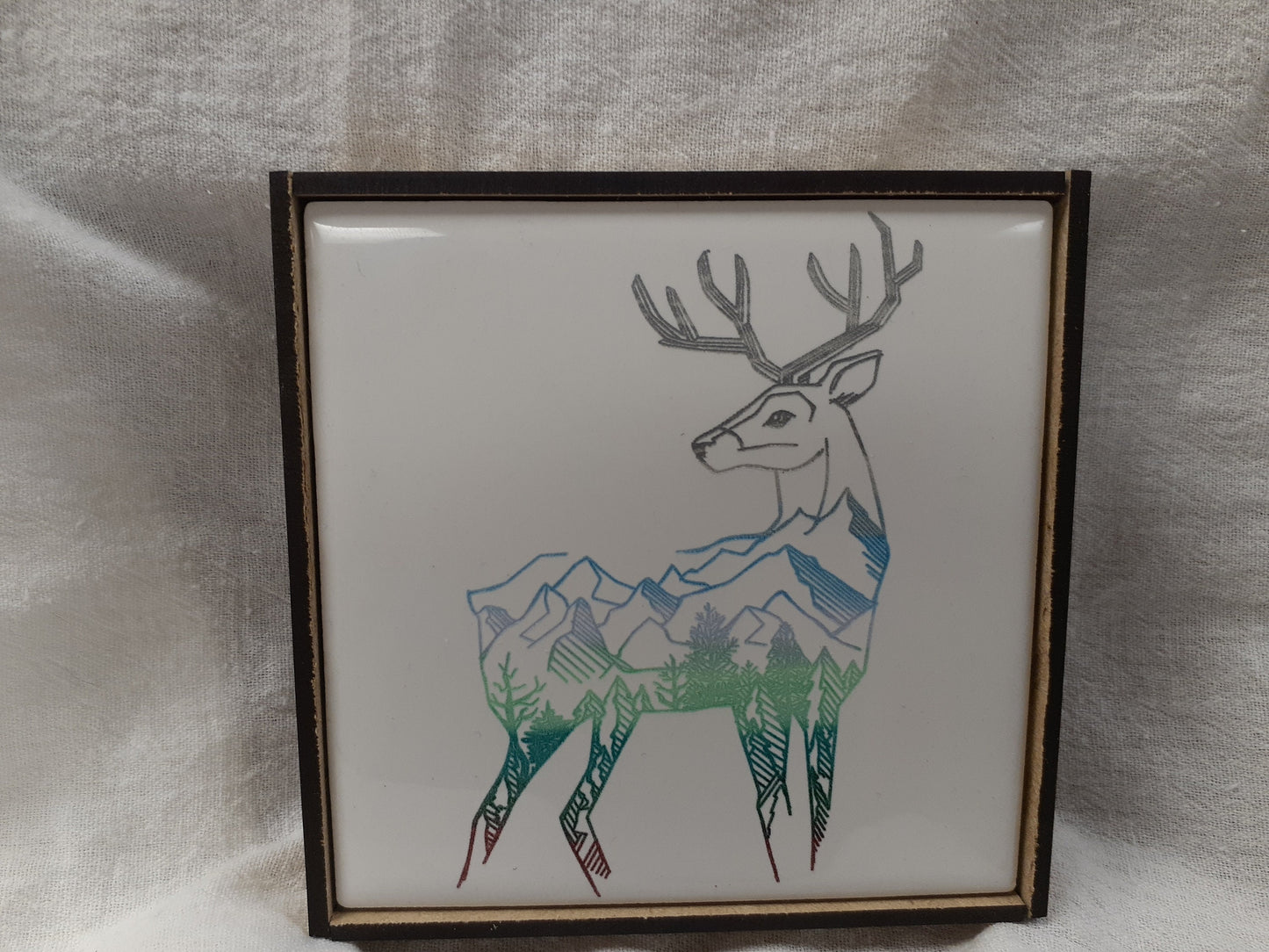 Laser etched wall art tile "Mountain Stag"