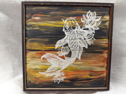 Laser etched wall art tile "Carp in Color"