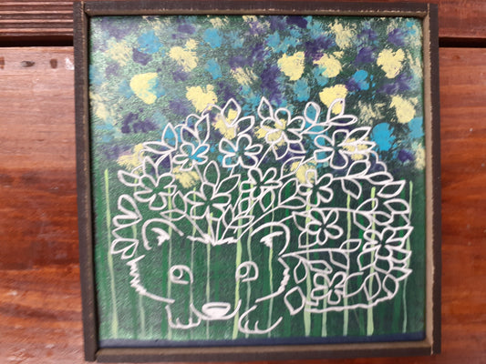 Laser etched wall art tile "Flower Hedgie"