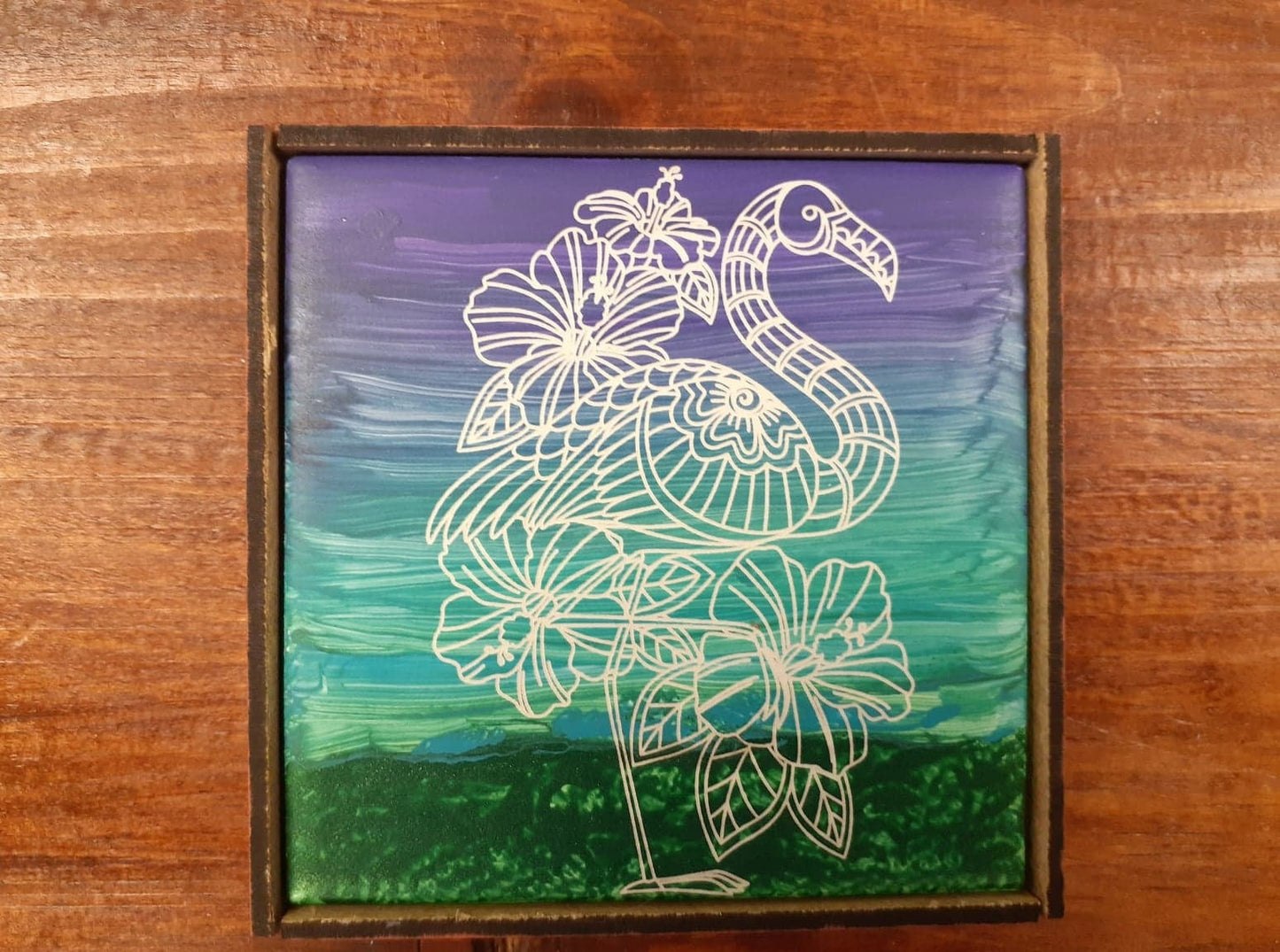 Laser etched wall art tile "Fabulous Flamingo"