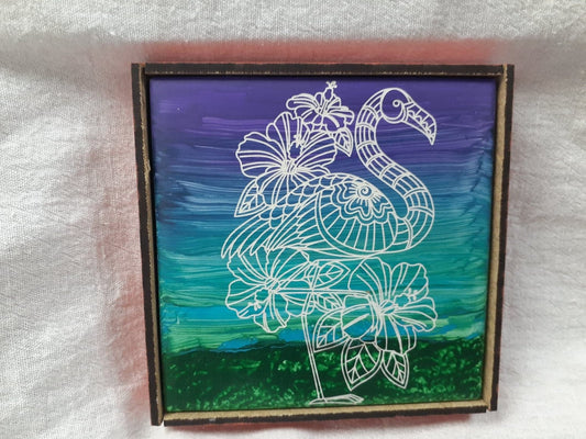 Laser etched wall art tile "Fabulous Flamingo"