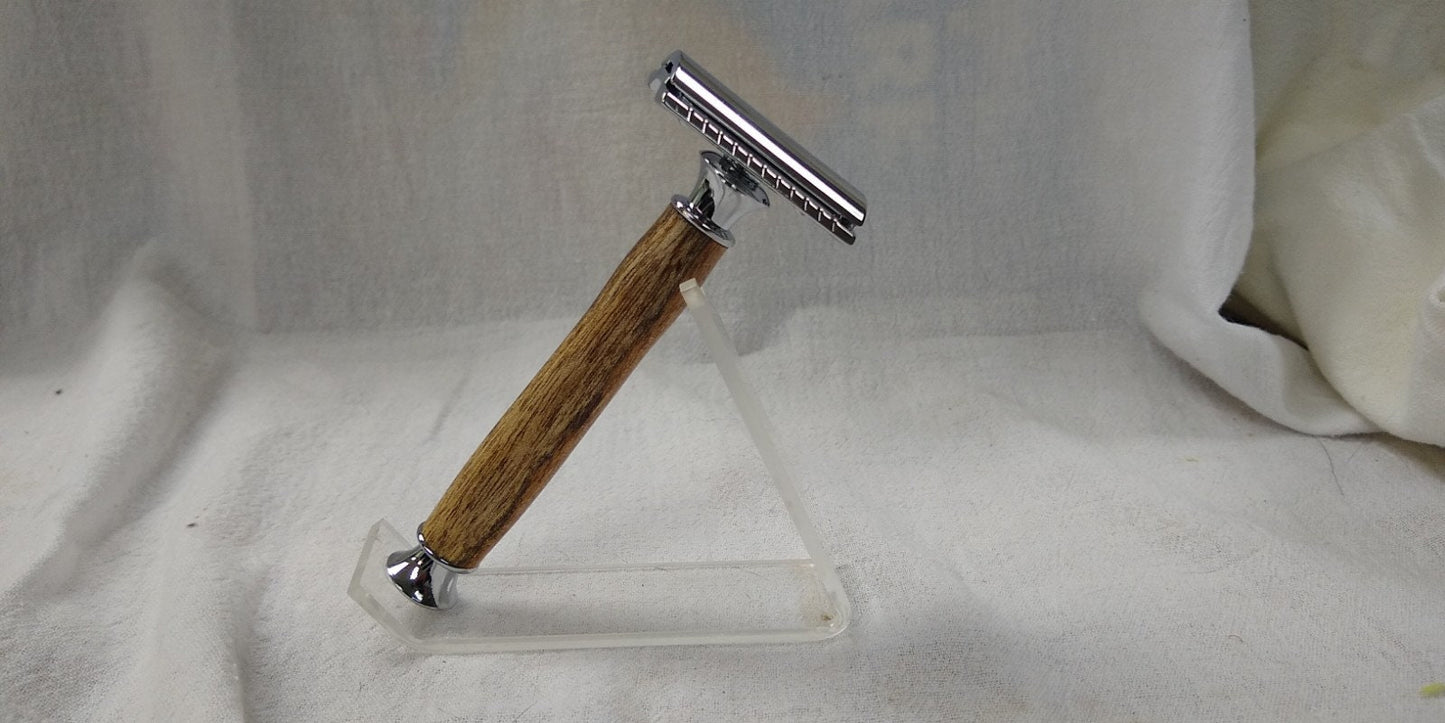 Double edge safety razor made from Caribbean Mahogany