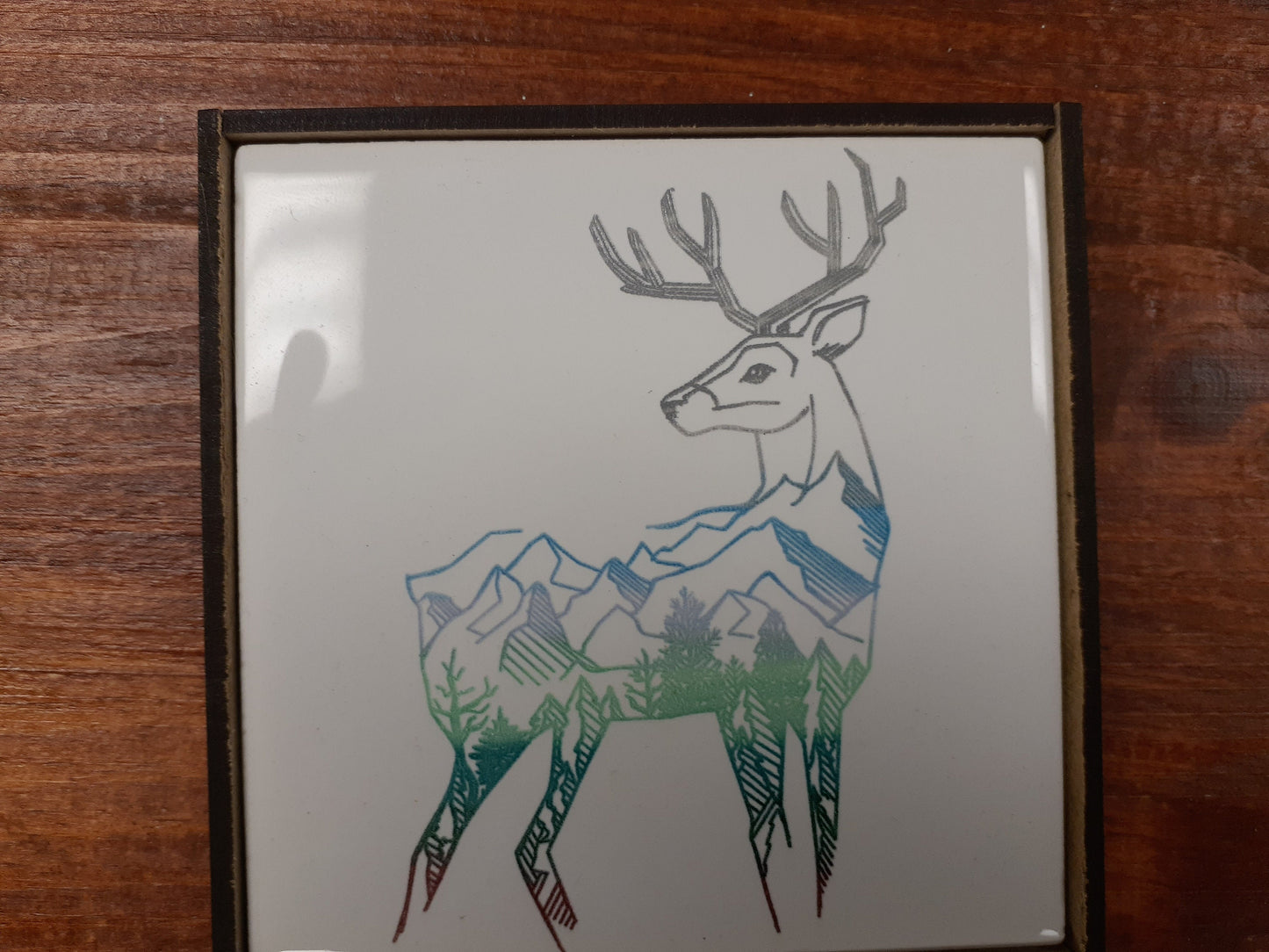 Laser etched wall art tile "Mountain Stag"