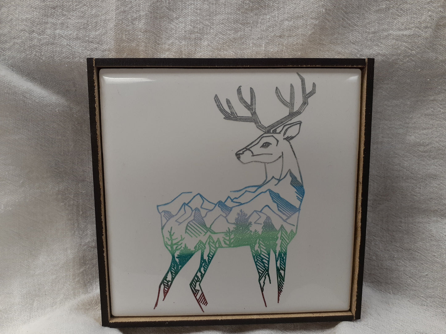 Laser etched wall art tile "Mountain Stag"