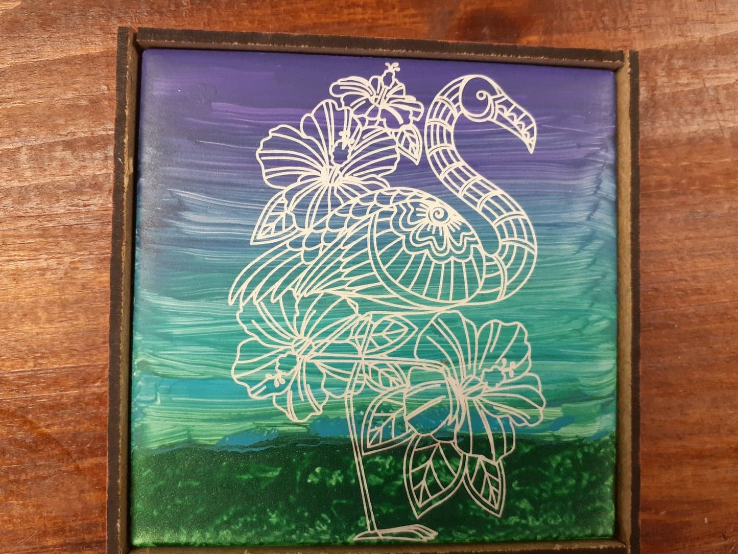 Laser etched wall art tile "Fabulous Flamingo"