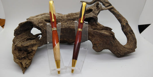 Slimline twist pen set made from scalloped Maple, Padauk and Blackwood