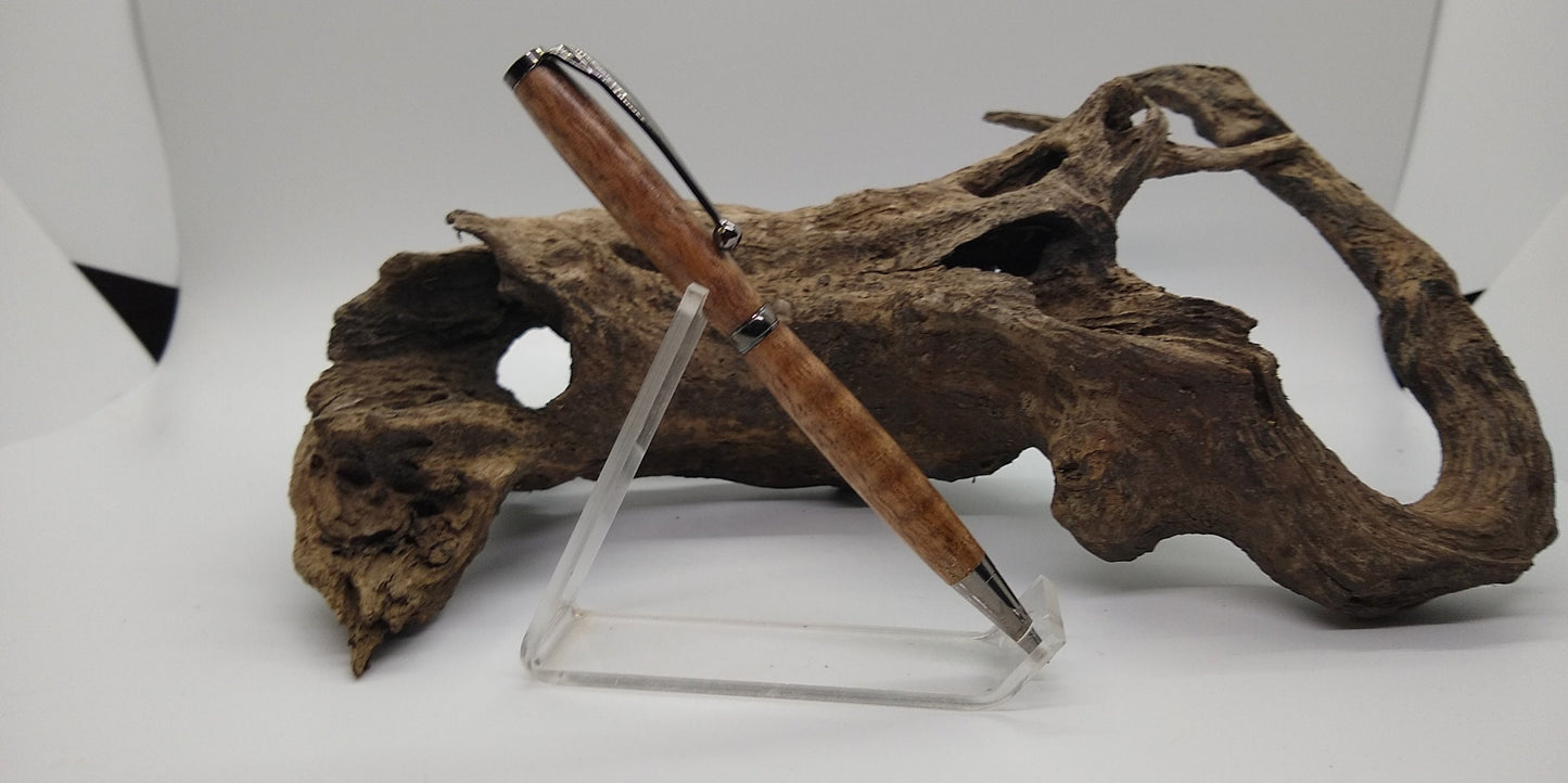 Black titanium Slimline pen made from stabilized curly maple wood