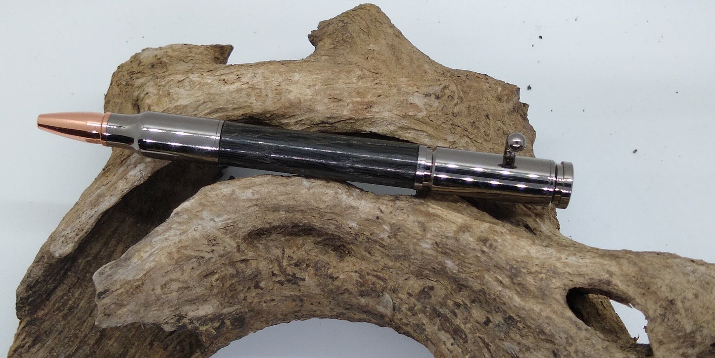 Gun Metal Bolt Action Pen made from Ancient Bog Oak