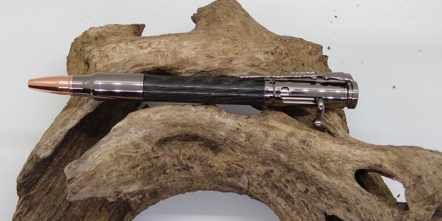 Gun Metal Bolt Action Pen made from Ancient Bog Oak