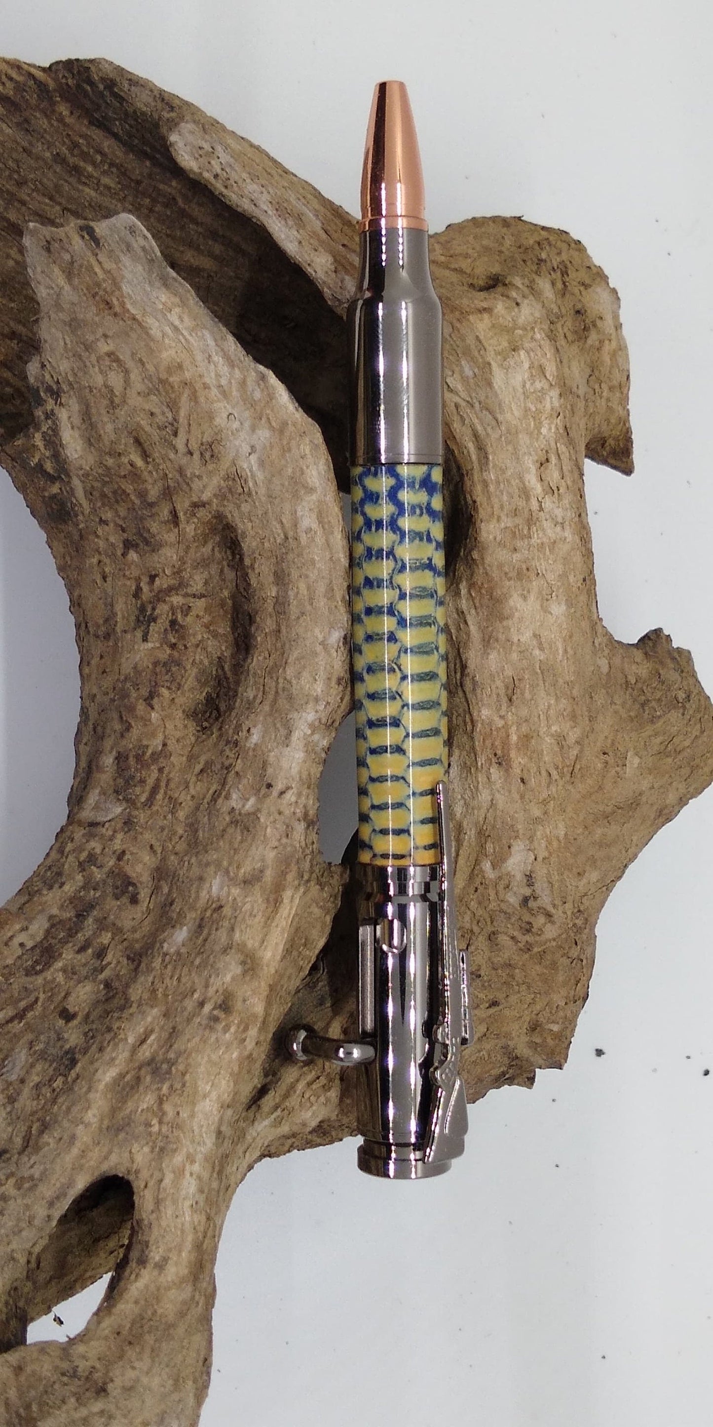 Gun Metal Bolt Action Pen made from a dyed and stabilized Corn Cob