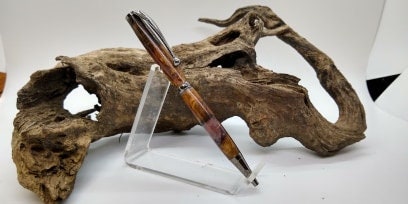 Chrome titanium Slimline pen made from eucalyptus burl and allumilite resin