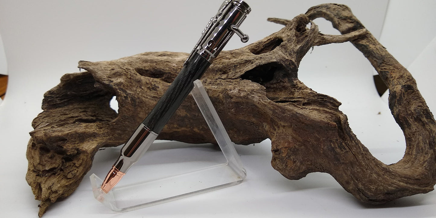 Gun Metal Bolt Action Pen made from Ancient Bog Oak