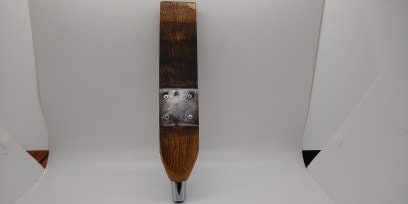 Bourbon Barrel stave beer tap handle with riveted barrel ring