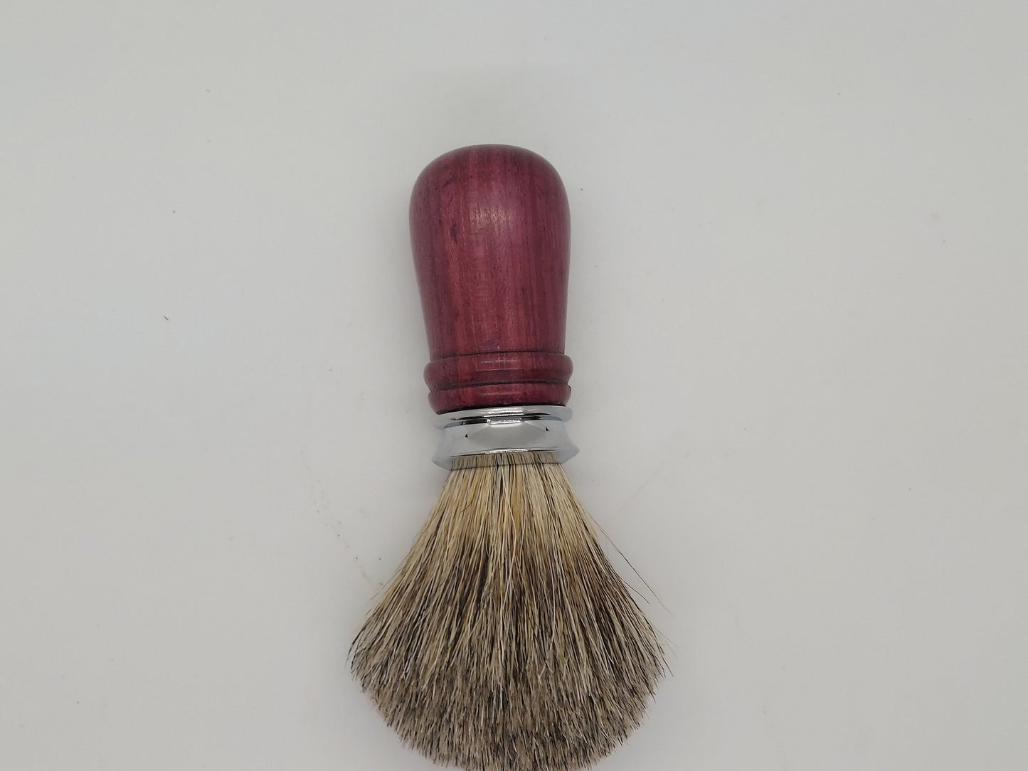 Double edged safety razor set with razor, stand and badger hair brush made from PurpleHeart Wood