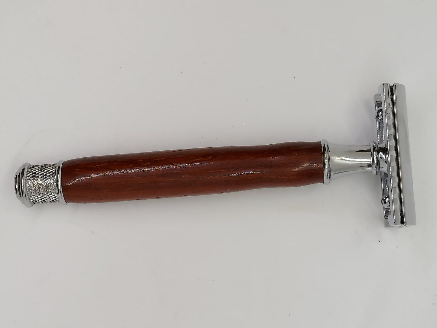 Double Edge Safety razor set with stand, brush, and razor made from Bloodwood