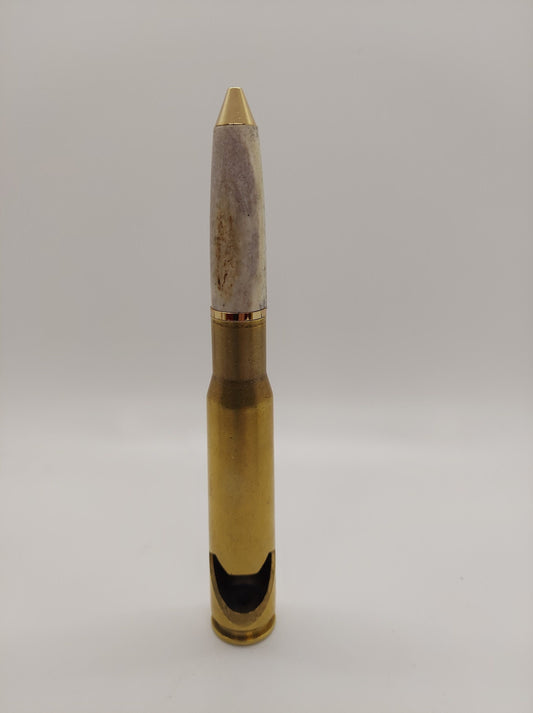 50 caliber bottle opener and twist bullet pen made from white tail deer antler