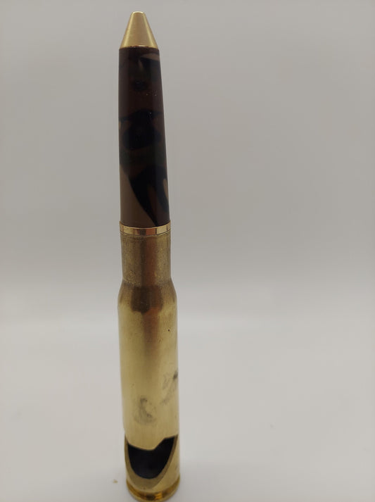 50 caliber bottle opener and twist bullet pen made from camouflaged acrylic