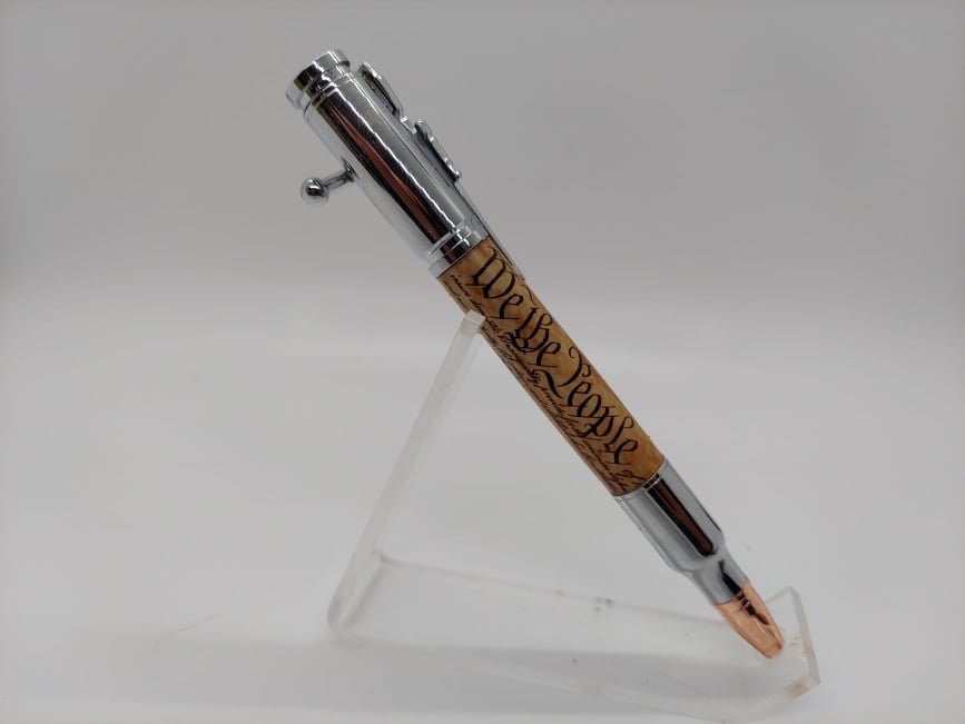 Chrome Bolt Action Pen with  "We the People" Constitution blank